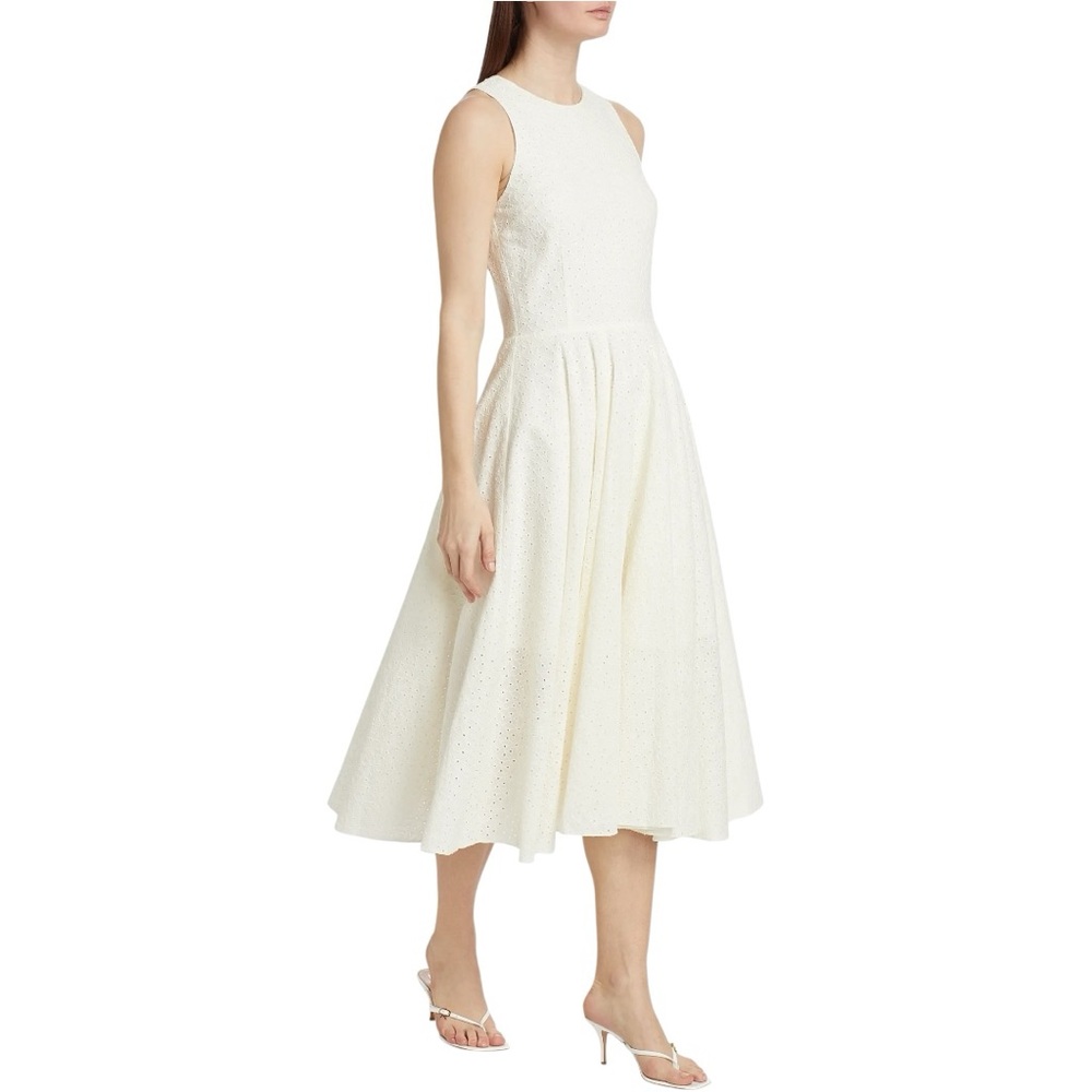 FRAME Eyelet Cotton Fit-&-Flare Midi-Dress White Cream Sleeveless Summer Small